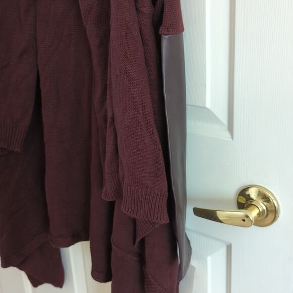 Blank NYC Burgundy Leather Knit Waterfall Cardigan, NWT - Picture 3 of 5